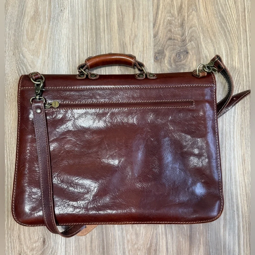 Floto Cenzo Leather Briefcase Messenger Bag Brown Italy LNC